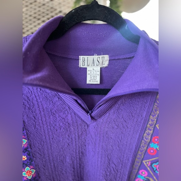 VINTAGE Blast Purple Long Sleeved Eclectic 80s Grandmacore Sweater Retro Large - Picture 3 of 11